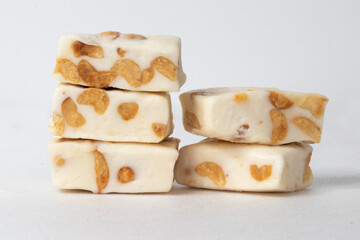 Close up of traditional nougat with nuts.