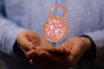 Security Shield concept, data protection. Shield with dots and lines connectio