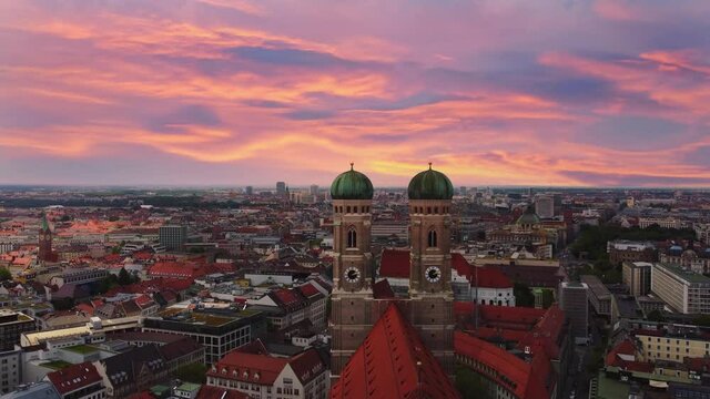City of Munich in the evening with a beautiful sky - aerial view