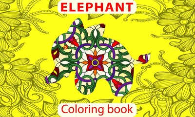 Boho elephant pattern. Vector illustration. Floral design, hand drawn map with Elephant ornamental 