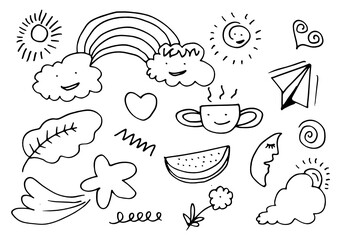 Fototapeta premium hand-drawn kids doodle set on white background.