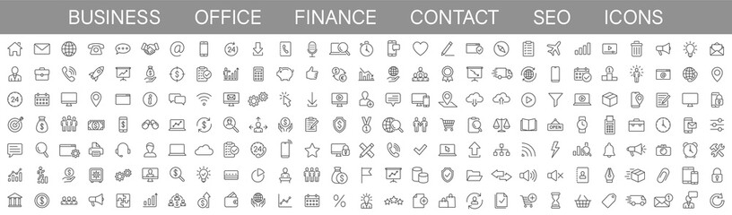 Thin line icons big set. Icons Business Office Finance Marketing Shopping SEO Contact. Vector illustration - obrazy, fototapety, plakaty