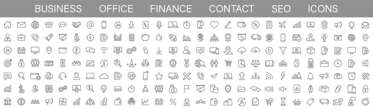 Thin line icons big set. Icons Business Office Finance Marketing Shopping SEO Contact. Vector illustration