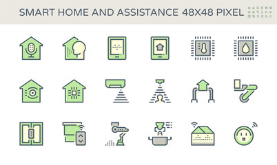 Smart home system and digital technology vector icon set. Consist of voice assistant or recognition, security and automation. To monitoring and control by remote, ai, app in mobile or smartphone.