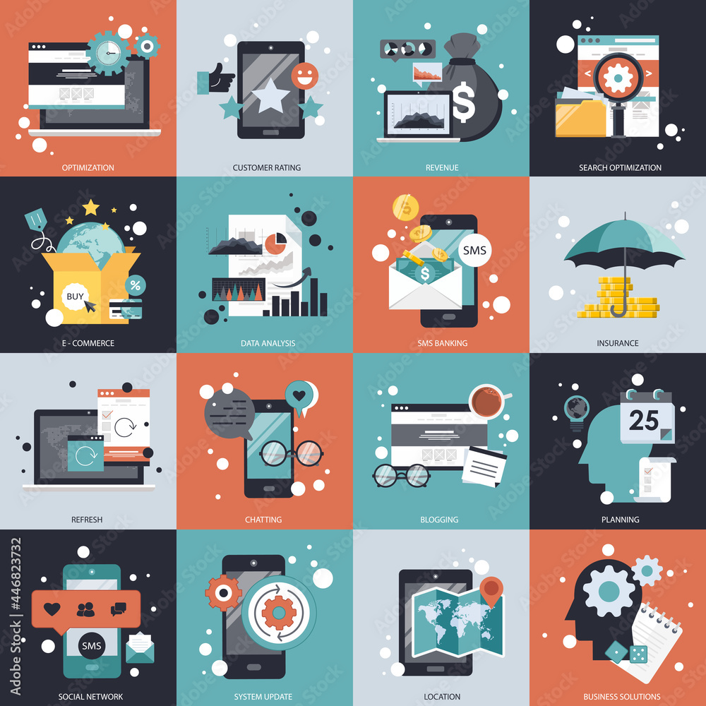 Wall mural business and technology vector set for websites and mobile applications. flat vector illustration