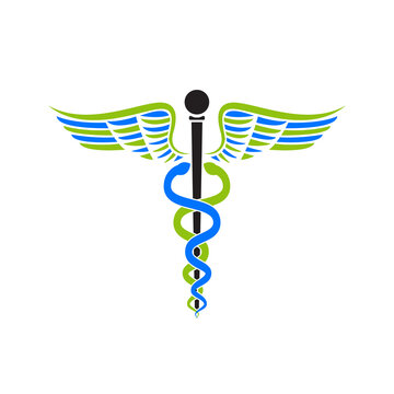 Aesculapius logo icon medical pharmacy cartoon vector illustration on white background