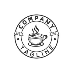 Coffee Cup Stamp for Cafe Label Emblem Sticker logo design