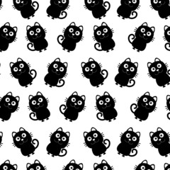 Black cat seamless pattern background. Vector.