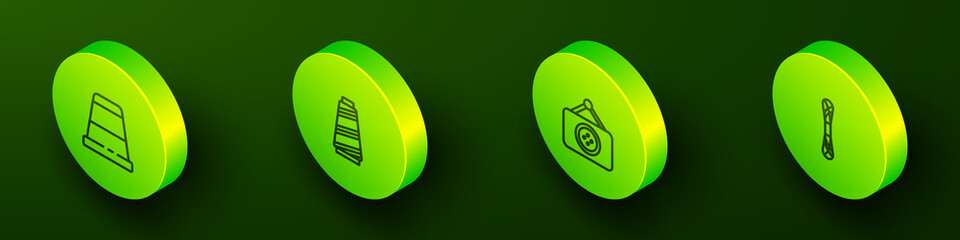 Set Isometric line Thimble for sewing, Sewing thread, Tailor shop and Yarn icon. Vector