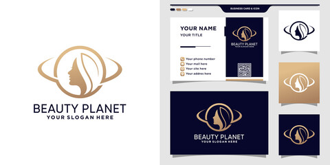 Beauty woman face logo with planet concept and business card design © Dece Std