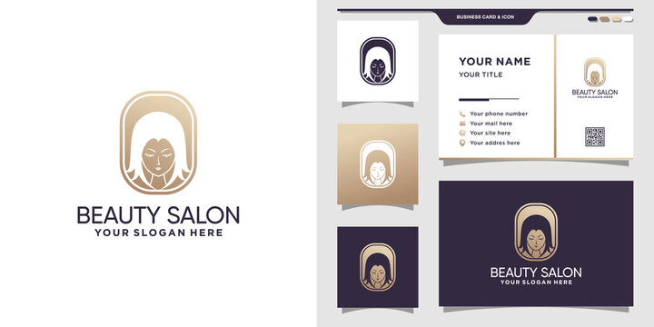 Woman face logo for beauty salon with modern concept and business card design