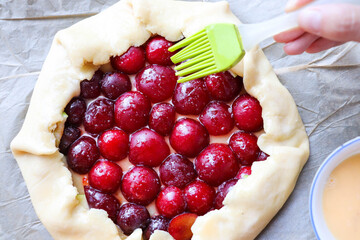 sweet pastries. delicious dessert. Italian biscuit with plum and cinnamon