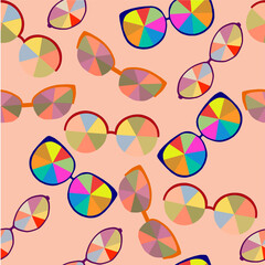 seamless pattern bright multicolored sunglasses on a light background for colorful design of prints and fabrics