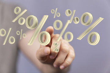 Interest rates effect on stock market share prices and global economic inflation and deflation, percent symbol