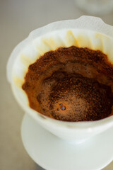 coffee brewing in a pour-over