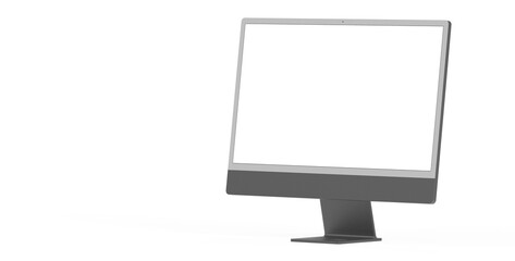 Computer display mock up with blank white screen. Stylish desktop computer mockup.