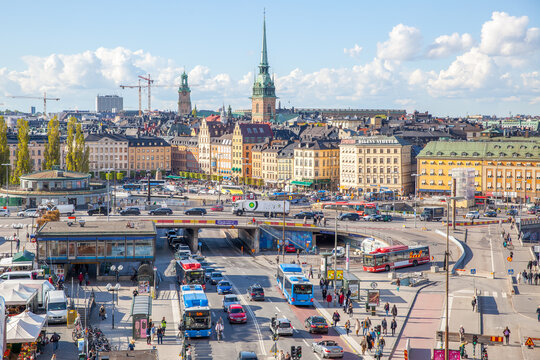 Transport hub near Slussen subway station in Stockholm