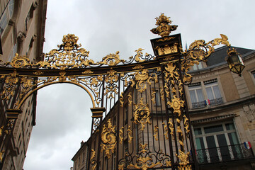 baroque rail and building (prefecture) at stanislas square in nancy in lorraine (france) 