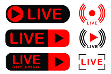 Set of live streaming icons. with two colour, black and red, multi media symbol, vector eps10