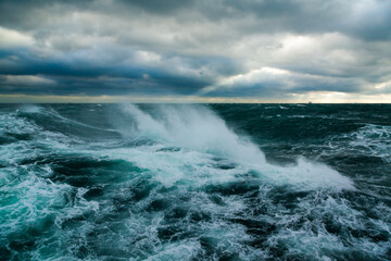A storm in the ocean. Storm waves in the open ocean.