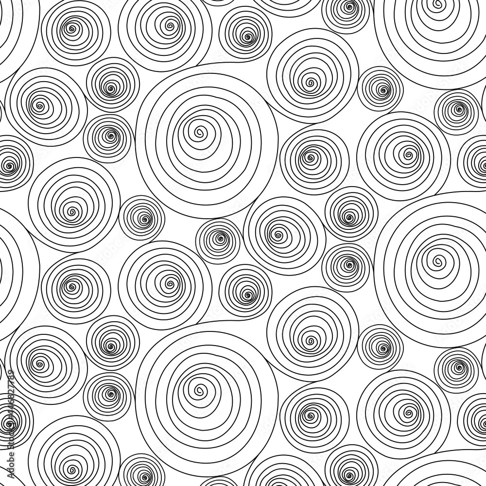 Poster Background pattern seamless spirals circle abstract wave background stripe black and white line. Geometric line vector. Luxury create background design. Japanese Doodle art.