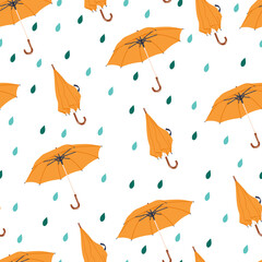 Autumn seamless pattern with rain and umbrella. Vector illustration.