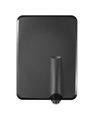 Back view of rectangular black uhf vhf fm hdtv tv antenna without holder on white background 