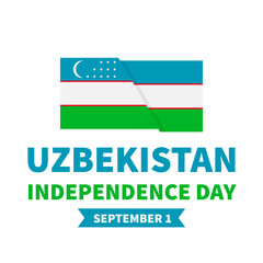 Uzbekistan Independence Day lettering with flag. National holiday celebrate on September 1. Vector template for typography poster banner, flyer, sticker, greeting card, postcard
