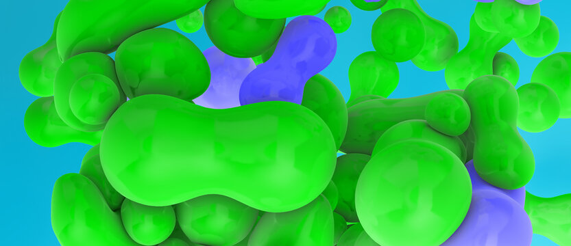 bunte farbenfrohe blasen, b&auml;lle, kissen oder ballone, metallisch gl&auml;nzend, abstrakt und modern, 3d, fr&ouml;hlich und lebendig, regenbogen farben, close-up, hintergrund, lgbtq