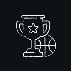 Trophy with ball chalk icon. Basketball. Vector black illustration