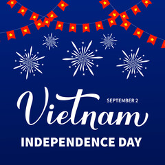 Vietnam Independence Day typography poster. Vietnamese National holiday celebrated on September 2. Vector template for banner, greeting card, flyer
