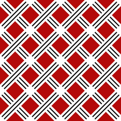 Red, black and white geometric design with rhombuses shapes and stripes decoration