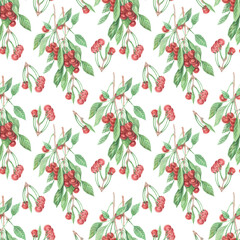 
Cherry fruits berries flowers leaves branch watercolor illustration hand drawn patern seamless clipart set. Print textiles harvest garden nature food diet vegetarianism vitamins