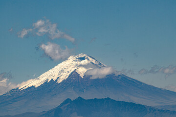 Landscape of mountains and snow-capped mountains of the city of Quito.