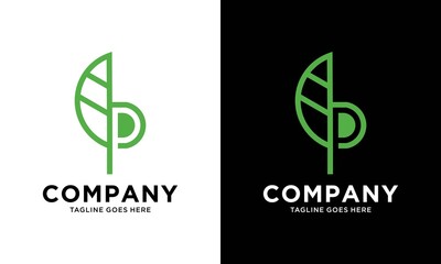 letter P with the concept of a monogram in the form of green leaves.