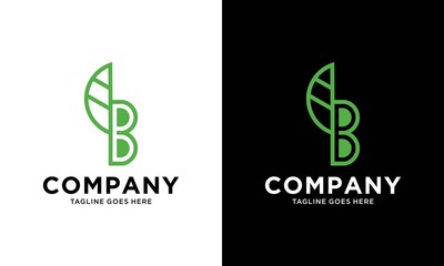 B letter logo with leaf. Line style icon. Creative modern Nature logo design for B