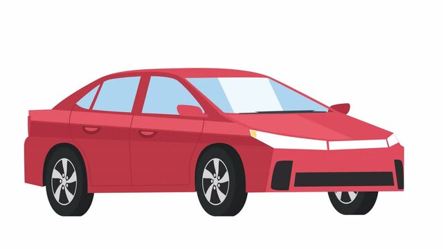 Red Isolated Car 2D Flat Cartoon Animation with Alpha Matte