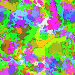 Vivid colorful bright watercolor neon shapes, psychedelic tie dye overlapping design in hippie psy neon green blue violet pink and yellow colors	
