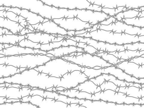 Barbed wire pattern. Steel razor wire barrier borders, territory protection barbed wire fencing vector background illustration. Thorn barbed wire backdrop