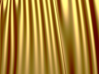 Golden fabric silk background.  Yellow satin wavy texture