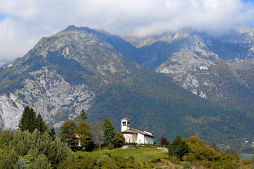 Fototapeta na wymiar The church of Ponte Arche, a small town in the municipality Comano Terme. Trentino, Italy.