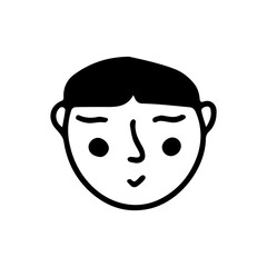 Doodle asian guy face. Black and white vector isolated illustration single logo. Smiling man. Student or teenage