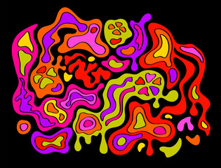 Psychedelic abstract colorful citrus fruits illustration. Fantasy surreal wavy art. Vaporware vibrant doodle