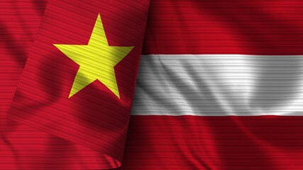 Austria and Vietnam Realistic Flag – Fabric Texture 3D Illustration