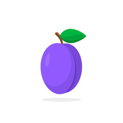 Plum with leaf color icon. Vector isolated simple illustration