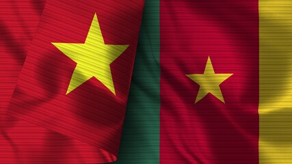 Cameroon and Vietnam Realistic Flag – Fabric Texture 3D Illustration