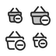 Pixel-perfect icon of shopping basket with minus sign (remove from cart) built on two base grids of 32x32 and 24x24 pixels for easy scaling. The initial base line weight is 2 pixels. Editable strokes