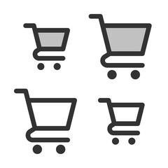 Pixel-perfect icon of shopping trolley built on two base grids of 32x32 and 24x24 pixels for easy scaling. The initial line weight is 2 pixels. In two-color and one-color versions. Editable strokes