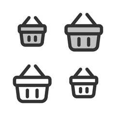 Pixel-perfect icon of shopping basket built on two base grids of 32x32 and 24x24 pixels for easy scaling. The initial line weight is 2 pixels. In two-color and one-color versions. Editable strokes