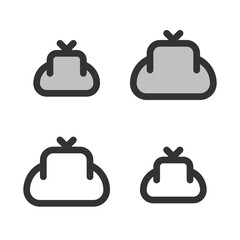 Pixel-perfect icon of purse   built on two base grids of 32 x 32 and 24 x 24 pixels for easy scaling. The initial base line weight is 2 pixels. In two-color and one-color versions. Editable strokes